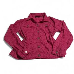 Valentine's Pink Eyelet Embroidered Button Up Casual Jacket Women